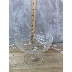 Vintage Glass‎ Footed Compote Bowl Clear Diamond Thumbprint Dessert Dish 4.75in